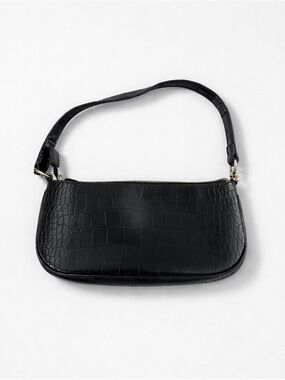 Urban Outfitters Classic Black Croc-Embossed Shoulder Bag
